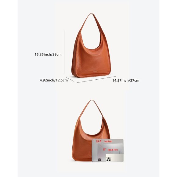 Newbella Women's Orange Soft PU Leather Stylish Tote Hobo Purses with Zipper - Picture 2 of 7